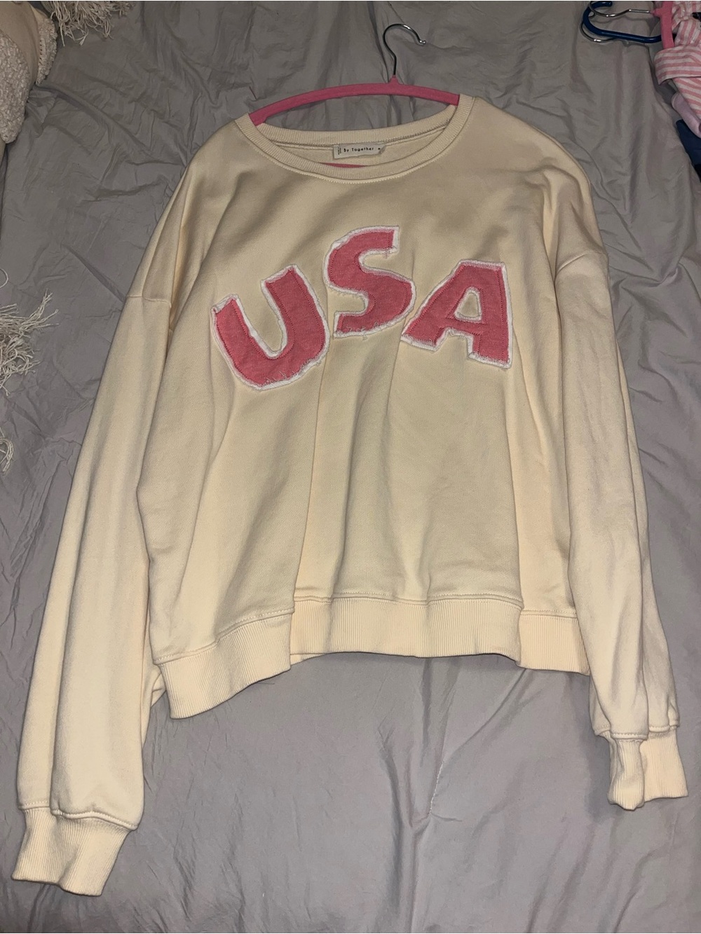 By Together Cream Sweatshirt with Pink USA